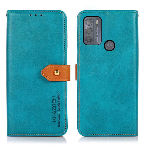 Custodia Portafoglio In Pelle Cover con Supporto N07P per Motorola Moto G50 Ciano