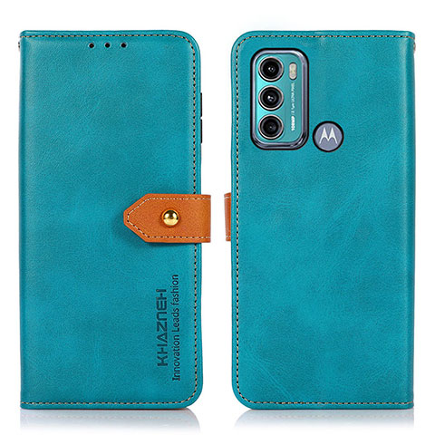 Custodia Portafoglio In Pelle Cover con Supporto N07P per Motorola Moto G60 Ciano