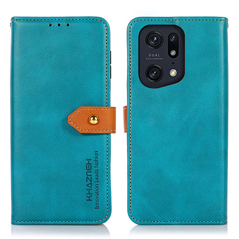 Custodia Portafoglio In Pelle Cover con Supporto N07P per Oppo Find X5 Pro 5G Ciano