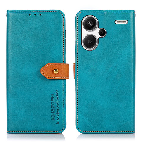 Custodia Portafoglio In Pelle Cover con Supporto N07P per Xiaomi Redmi Note 13 Pro+ Plus 5G Ciano
