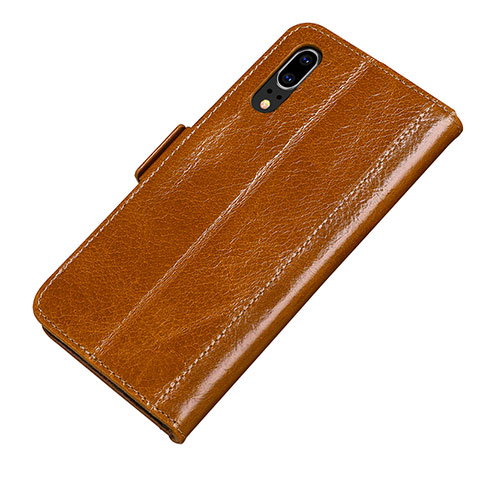 Custodia Portafoglio In Pelle Cover con Supporto P01 per Huawei P20 Arancione