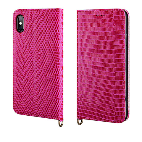 Custodia Portafoglio In Pelle Cover con Supporto P03 per Apple iPhone Xs Max Rosa Caldo