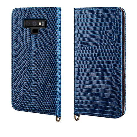 Custodia Portafoglio In Pelle Cover con Supporto P04 per Samsung Galaxy Note 9 Blu