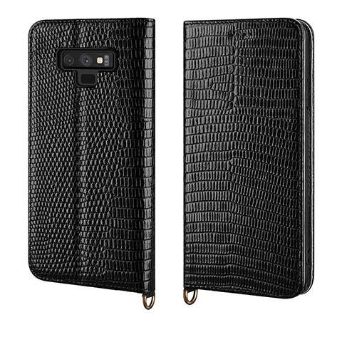 Custodia Portafoglio In Pelle Cover con Supporto P04 per Samsung Galaxy Note 9 Nero