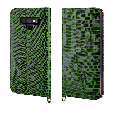 Custodia Portafoglio In Pelle Cover con Supporto P04 per Samsung Galaxy Note 9 Verde
