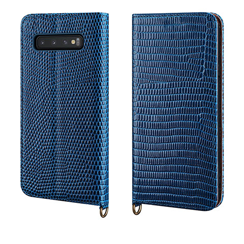 Custodia Portafoglio In Pelle Cover con Supporto P04 per Samsung Galaxy S10 Plus Blu