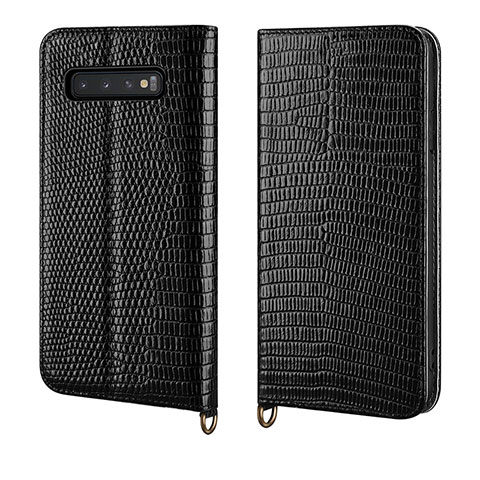Custodia Portafoglio In Pelle Cover con Supporto P04 per Samsung Galaxy S10 Plus Nero