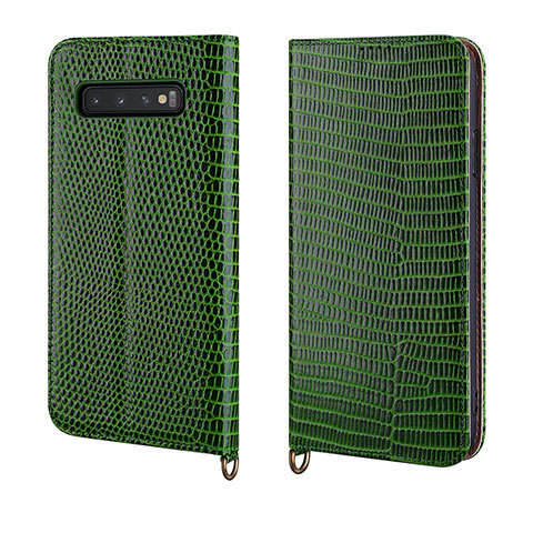 Custodia Portafoglio In Pelle Cover con Supporto P04 per Samsung Galaxy S10 Plus Verde