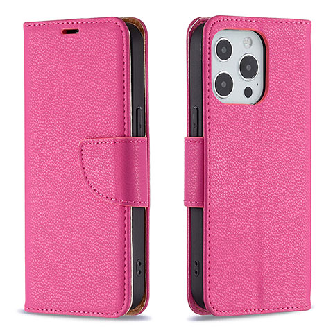 Custodia Portafoglio In Pelle Cover con Supporto per Apple iPhone 15 Pro Rosa Caldo