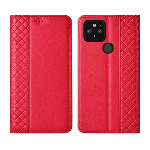 Custodia Portafoglio In Pelle Cover con Supporto per Google Pixel 5 Rosso