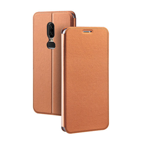 Custodia Portafoglio In Pelle Cover con Supporto per OnePlus 6 Arancione