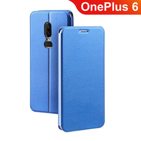 Custodia Portafoglio In Pelle Cover con Supporto per OnePlus 6 Blu