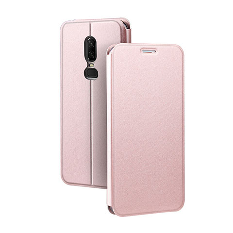 Custodia Portafoglio In Pelle Cover con Supporto per OnePlus 6 Rosa