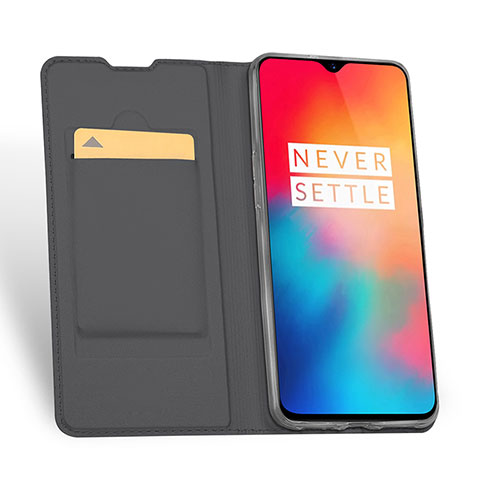 Custodia Portafoglio In Pelle Cover con Supporto per OnePlus 6T Grigio