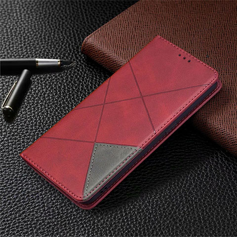 Custodia Portafoglio In Pelle Cover con Supporto per Oppo A15 Rosso