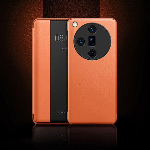 Custodia Portafoglio In Pelle Cover con Supporto per Oppo Find X7 5G Arancione
