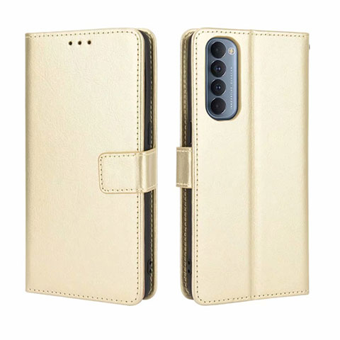 Custodia Portafoglio In Pelle Cover con Supporto per Oppo Reno4 Pro 4G Oro