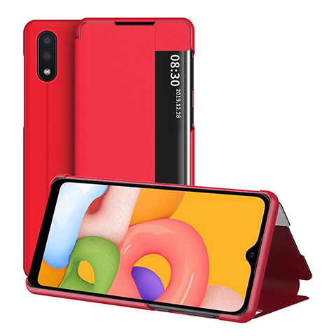 Custodia Portafoglio In Pelle Cover con Supporto per Samsung Galaxy A01 SM-A015 Rosso