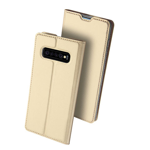 Custodia Portafoglio In Pelle Cover con Supporto per Samsung Galaxy S10 Plus Oro