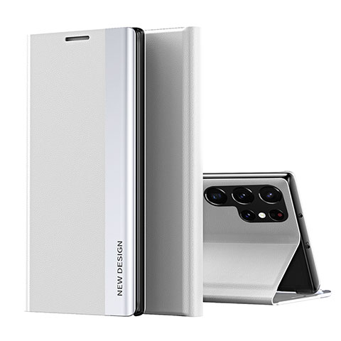 Custodia Portafoglio In Pelle Cover con Supporto per Samsung Galaxy S22 Ultra 5G Bianco