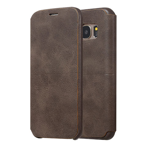 Custodia Portafoglio In Pelle Cover con Supporto per Samsung Galaxy S7 Edge G935F Marrone