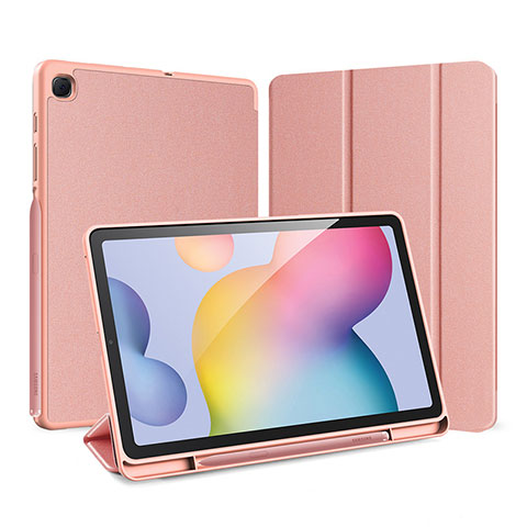Custodia Portafoglio In Pelle Cover con Supporto per Samsung Galaxy Tab S6 Lite 4G 10.4 SM-P615 Oro Rosa