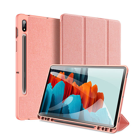 Custodia Portafoglio In Pelle Cover con Supporto per Samsung Galaxy Tab S7 Plus 12.4 Wi-Fi SM-T970 Rosa