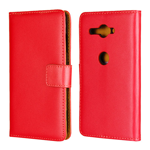 Custodia Portafoglio In Pelle Cover con Supporto per Sony Xperia XZ2 Compact Rosso