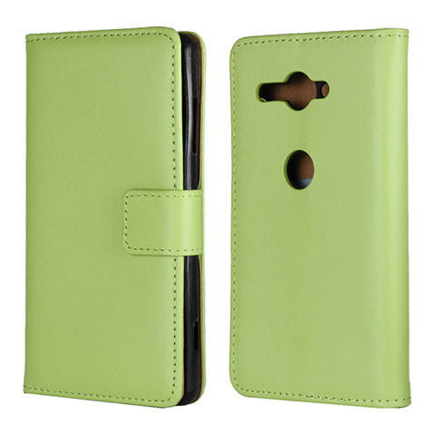 Custodia Portafoglio In Pelle Cover con Supporto per Sony Xperia XZ2 Compact Verde