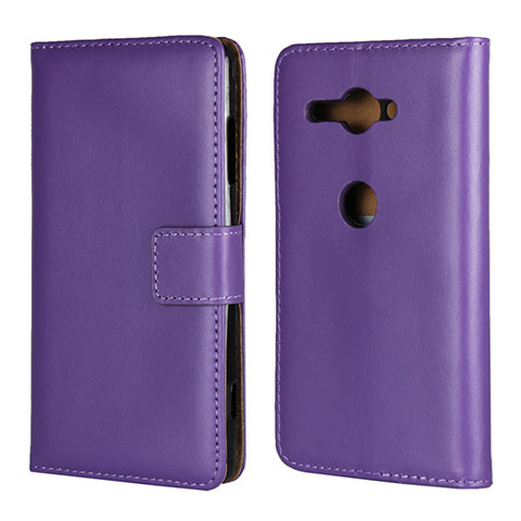 Custodia Portafoglio In Pelle Cover con Supporto per Sony Xperia XZ2 Compact Viola