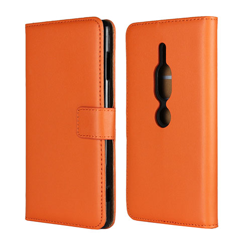 Custodia Portafoglio In Pelle Cover con Supporto per Sony Xperia XZ2 Premium Arancione