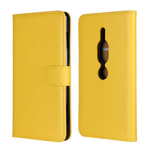 Custodia Portafoglio In Pelle Cover con Supporto per Sony Xperia XZ2 Premium Giallo