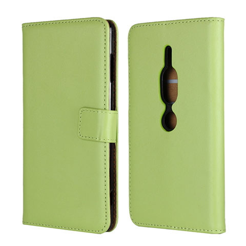 Custodia Portafoglio In Pelle Cover con Supporto per Sony Xperia XZ2 Premium Verde