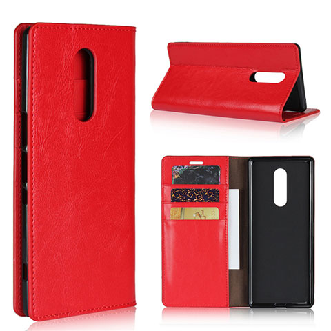 Custodia Portafoglio In Pelle Cover con Supporto per Sony Xperia XZ4 Rosso