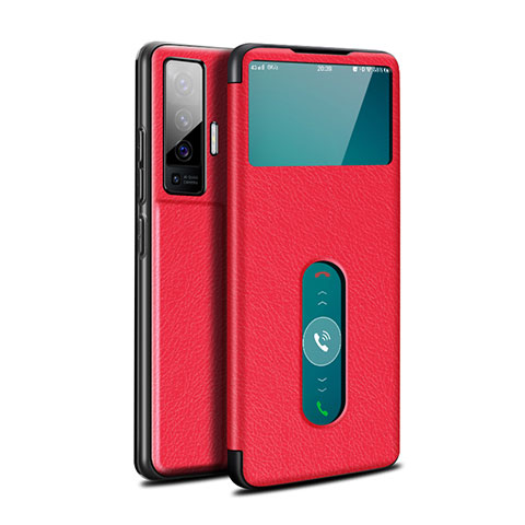 Custodia Portafoglio In Pelle Cover con Supporto per Vivo X50 5G Rosso