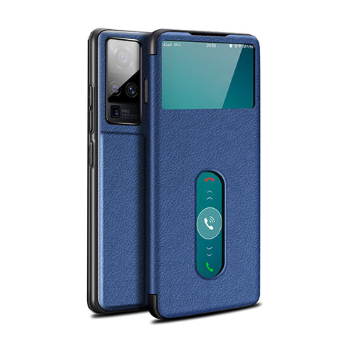 Custodia Portafoglio In Pelle Cover con Supporto per Vivo X50 Pro 5G Blu