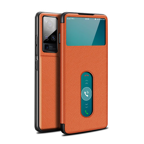 Custodia Portafoglio In Pelle Cover con Supporto per Vivo X51 5G Arancione