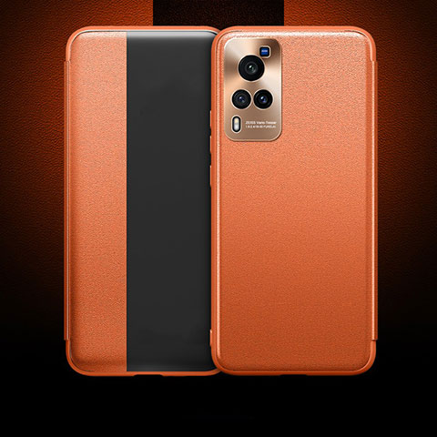 Custodia Portafoglio In Pelle Cover con Supporto per Vivo X60 Pro 5G Arancione