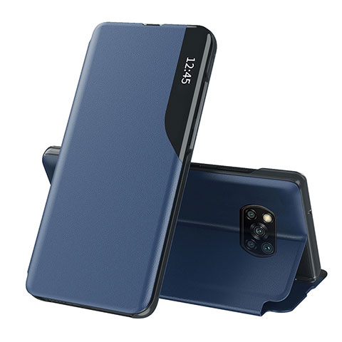 Custodia Portafoglio In Pelle Cover con Supporto Q01H per Xiaomi Poco X3 NFC Blu
