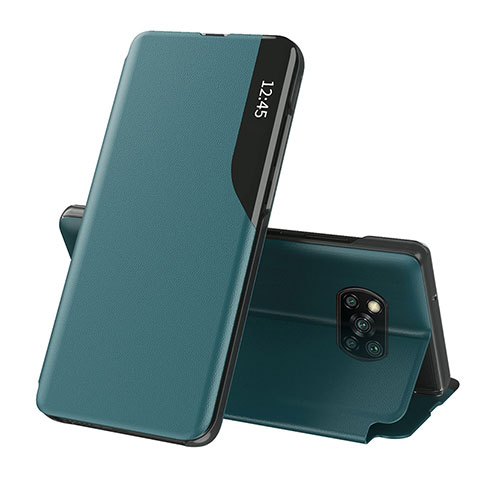 Custodia Portafoglio In Pelle Cover con Supporto Q01H per Xiaomi Poco X3 NFC Verde