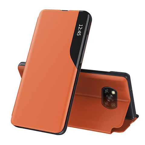 Custodia Portafoglio In Pelle Cover con Supporto Q01H per Xiaomi Poco X3 Pro Arancione