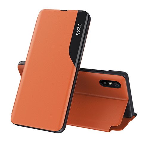 Custodia Portafoglio In Pelle Cover con Supporto Q02H per Xiaomi Redmi 9i Arancione