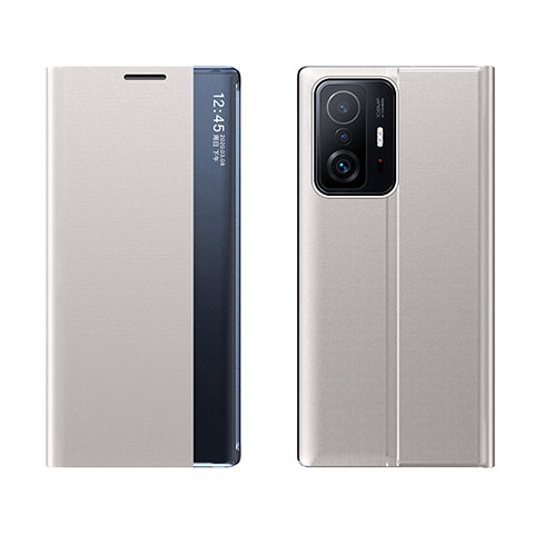 Custodia Portafoglio In Pelle Cover con Supporto Q04H per Xiaomi Mi 11T 5G Argento