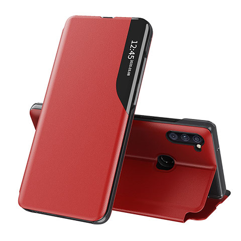 Custodia Portafoglio In Pelle Cover con Supporto QH1 per Samsung Galaxy M11 Rosso