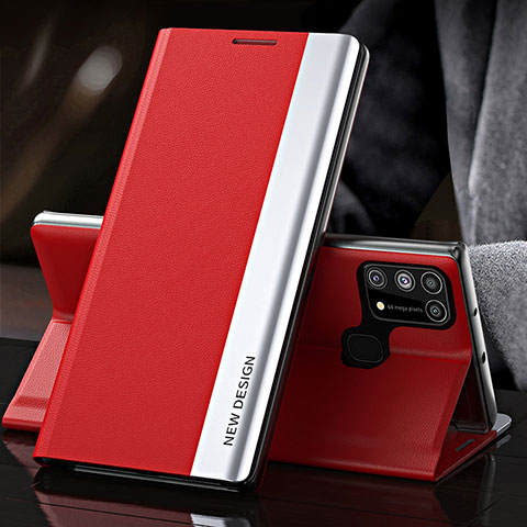 Custodia Portafoglio In Pelle Cover con Supporto QH3 per Samsung Galaxy M21s Rosso