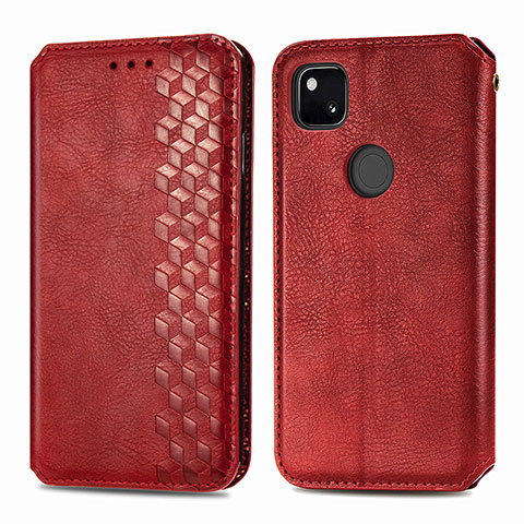 Custodia Portafoglio In Pelle Cover con Supporto S01D per Google Pixel 4a Rosso