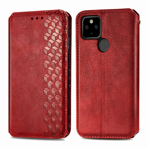 Custodia Portafoglio In Pelle Cover con Supporto S01D per Google Pixel 5 XL 5G Rosso