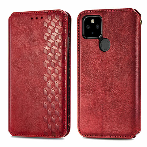Custodia Portafoglio In Pelle Cover con Supporto S01D per Google Pixel 5a 5G Rosso