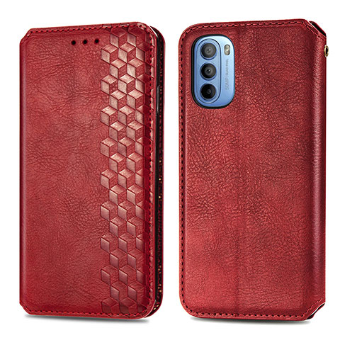 Custodia Portafoglio In Pelle Cover con Supporto S01D per Motorola Moto G31 Rosso
