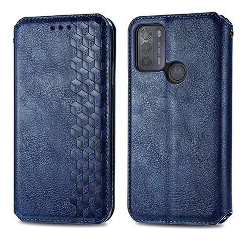 Custodia Portafoglio In Pelle Cover con Supporto S01D per Motorola Moto G50 Blu